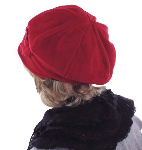 Warme fleece baret/muts met bloem kleur rood