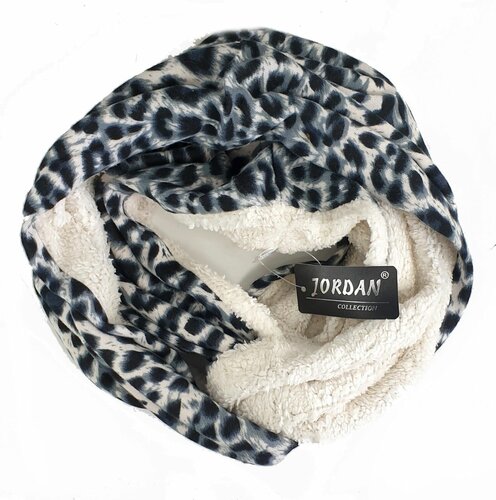 Trendy teddy gevoerde rondsjaal colsjaal dierprint luipaard motief zwart wit grijs 150x26 cm