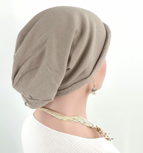 Chemomuts beanie muts bij haarverlies van katoen kleur naturel beige