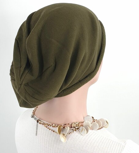 Chemomuts beanie muts bij haarverlies van katoen kleur olijf