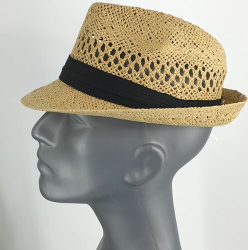 Luchtig strohoedje zomerhoedje trilby kleur natuur met zwarte band