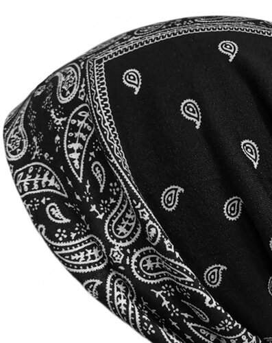 Dubbellaagse chemomuts beanie met paisley motief kleur zwart