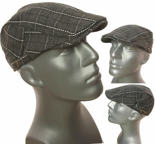 Zomerpet herenpet flatcap zwart met ruitje