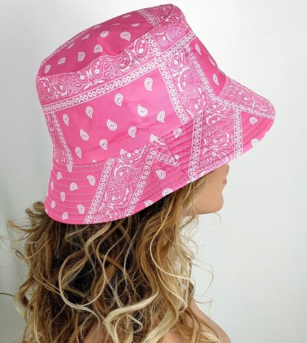 Bucket hat vissershoed met paisley print zomers festival hoedje kleur pink