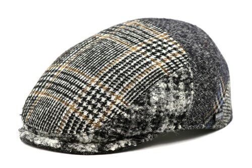 Luxe wollen winter flatcap winterpet kleur grijs mix 