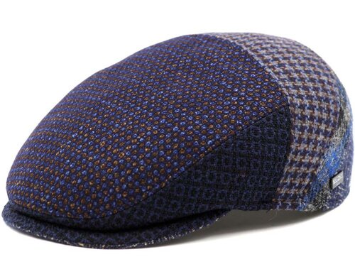 Luxe wollen winter flatcap winterpet kleur blauw mix