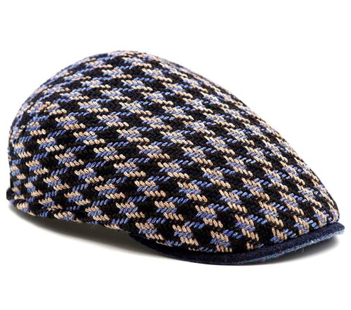 Luxe wollen winter flatcap winterpet kleur blauw beige 