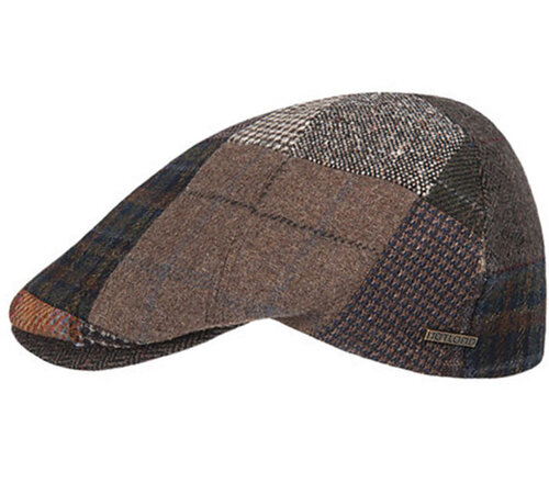 NICE Patchwork wollen herenpet flatcap kleur bruin mix