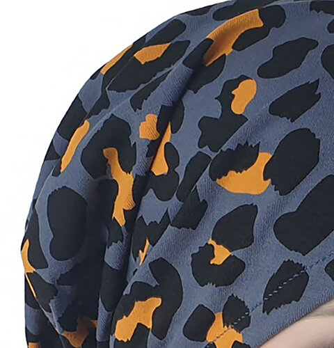 Bandana chemomuts hoofddoek voor haarverlies kleur luipaard grijsblauw