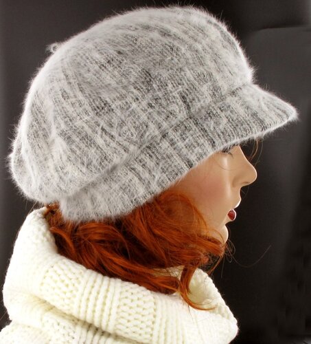 Winter baret dames met kort klepje kleur grijs /wolwit