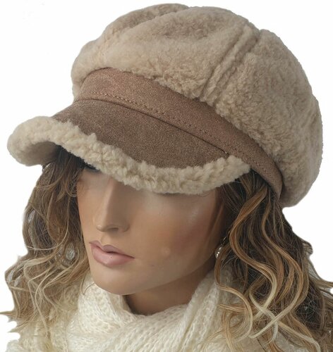 Wollen ballonpet winterpet teddy baret met klepje maat S/M kleur beige creme