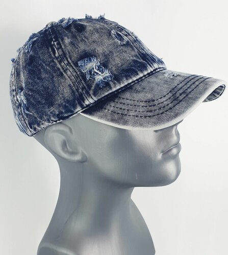 Vintage used look katoenen baseball cap denim spijkerstof kleur blauw