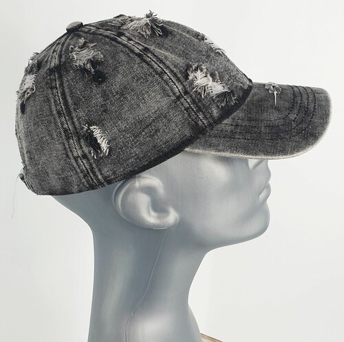 Vintage used look katoenen baseball cap denim spijkerstof kleur antraciet zwart