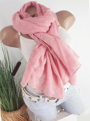 Zomer sjaal zomersjaal dames luchtig kleur roze met bloemen 180 x 90 centimeter
