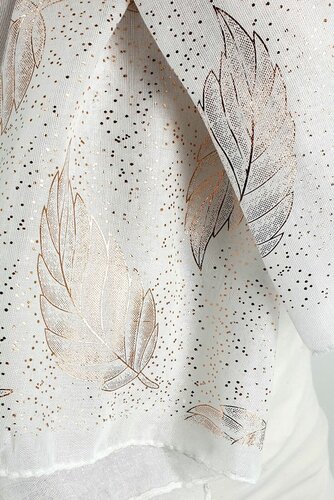 Zomersjaal dames kleur creme wit met bladerenprint goudkleur maat 180 x 70 centimeter