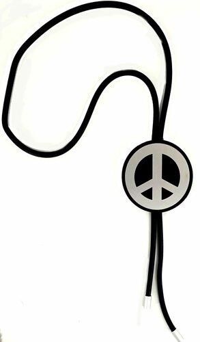 Lange lagenlook ketting kautschuk rubber met aluminium xxl kleur zwart peace teken