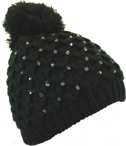 Prachtige winter dames muts met strass steentjes kleur zwart