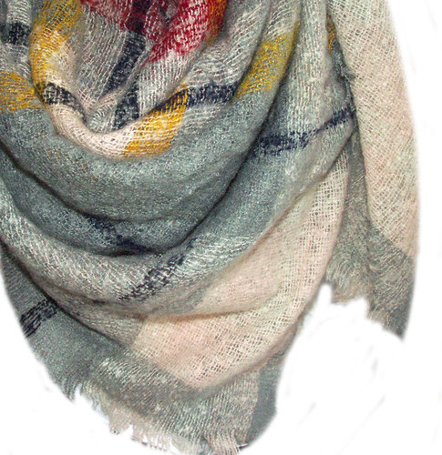 Shabby XXL winterse sjaal met ruit roze grijs