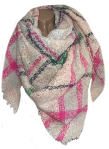 Shabby XXL winterse sjaal met ruit roze pink